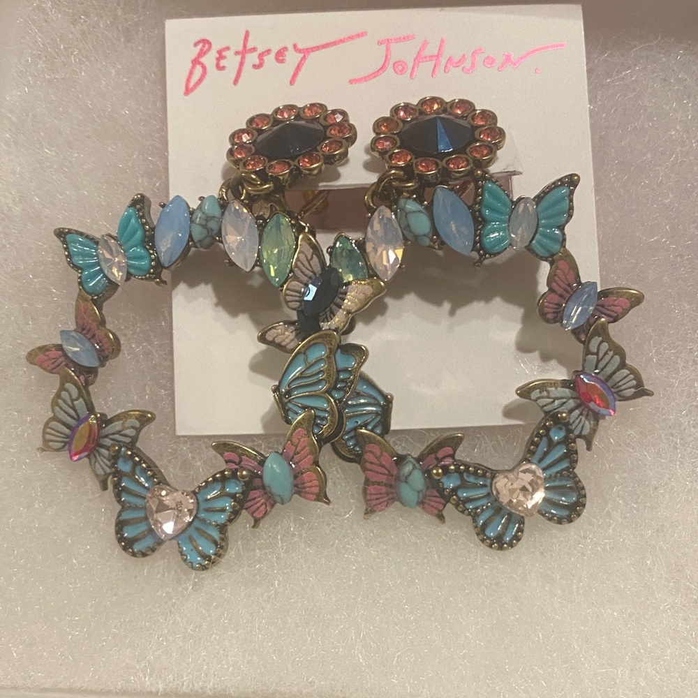 NWT Betsey Johnson Blue and Pink Butterfly Earrings